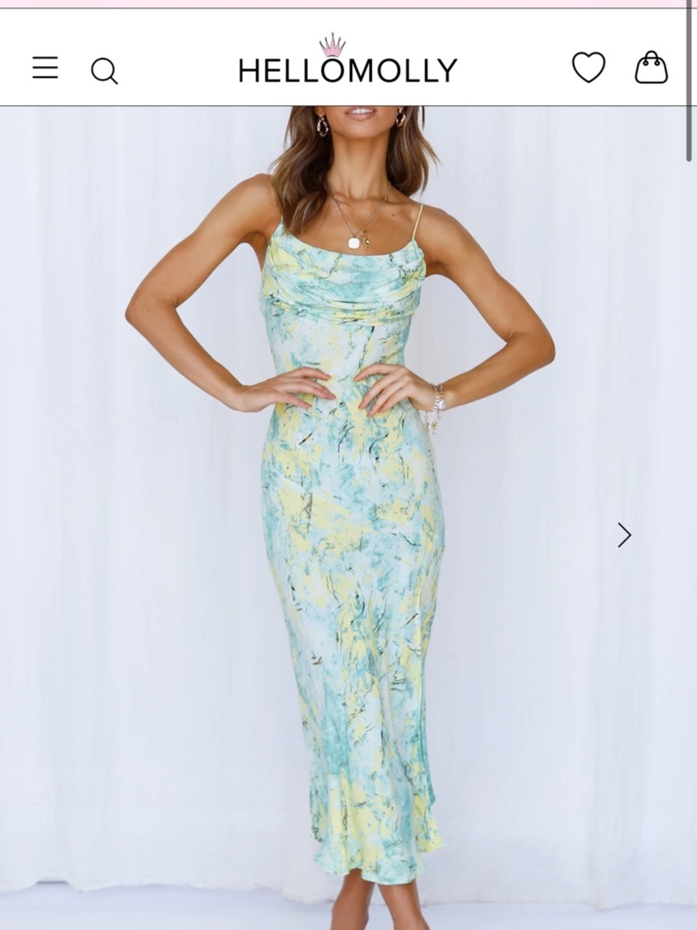 HELLO MOLLY Pastel Marble Cowl Midi Dress - Yellow & Blue